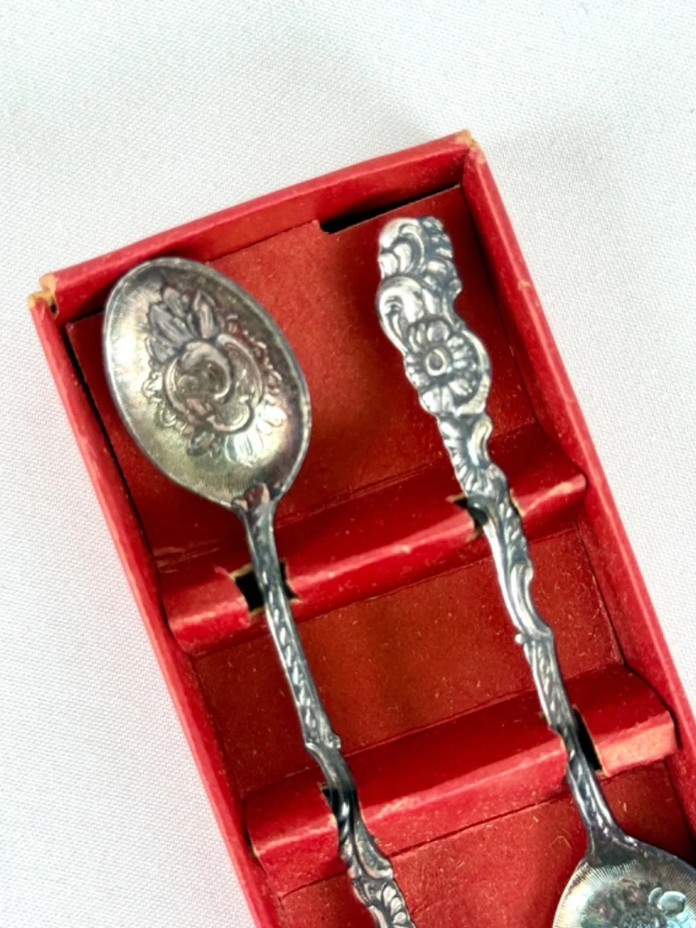 Vintage Nils Johan Sweden Silverplate Set of 2 Demitasse Spoons in Original Box